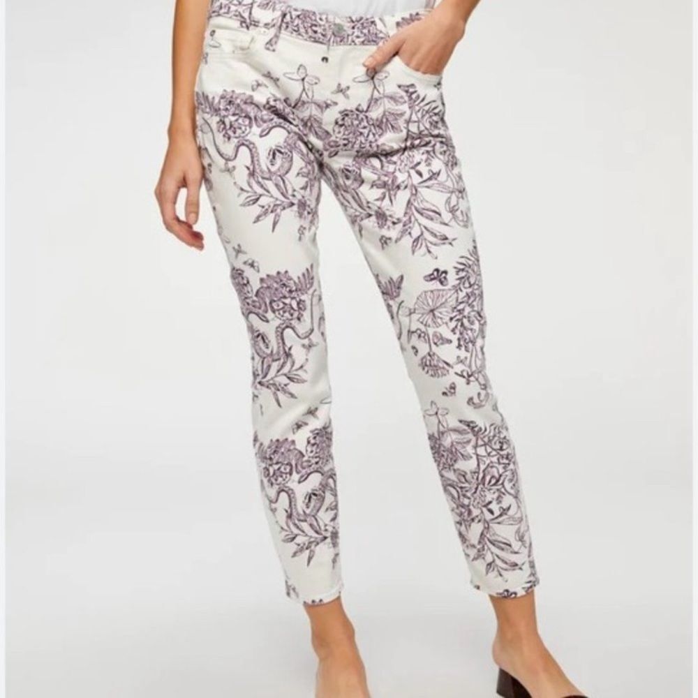 7 FOR ALL MANKIND Ankle Skinny Floral Pattern Denim Jeans